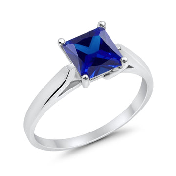 Solitaire Princess Cut Simulated Blue Sapphire CZ Wedding Ring 925 Sterling Silver